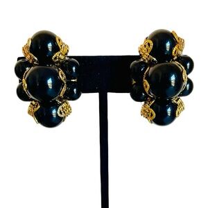 Vintage Joan Rivers “Sophisticated” Gold Plated Clip Earrings With Black Beads